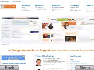 Optaros.com in full screen view. Note that the flash carousel of images works just as on desktop browser