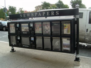 Newspaper stand in downtown Chicago <br />(Photo by Chris Metcalf, cc-by license, click through for details) 